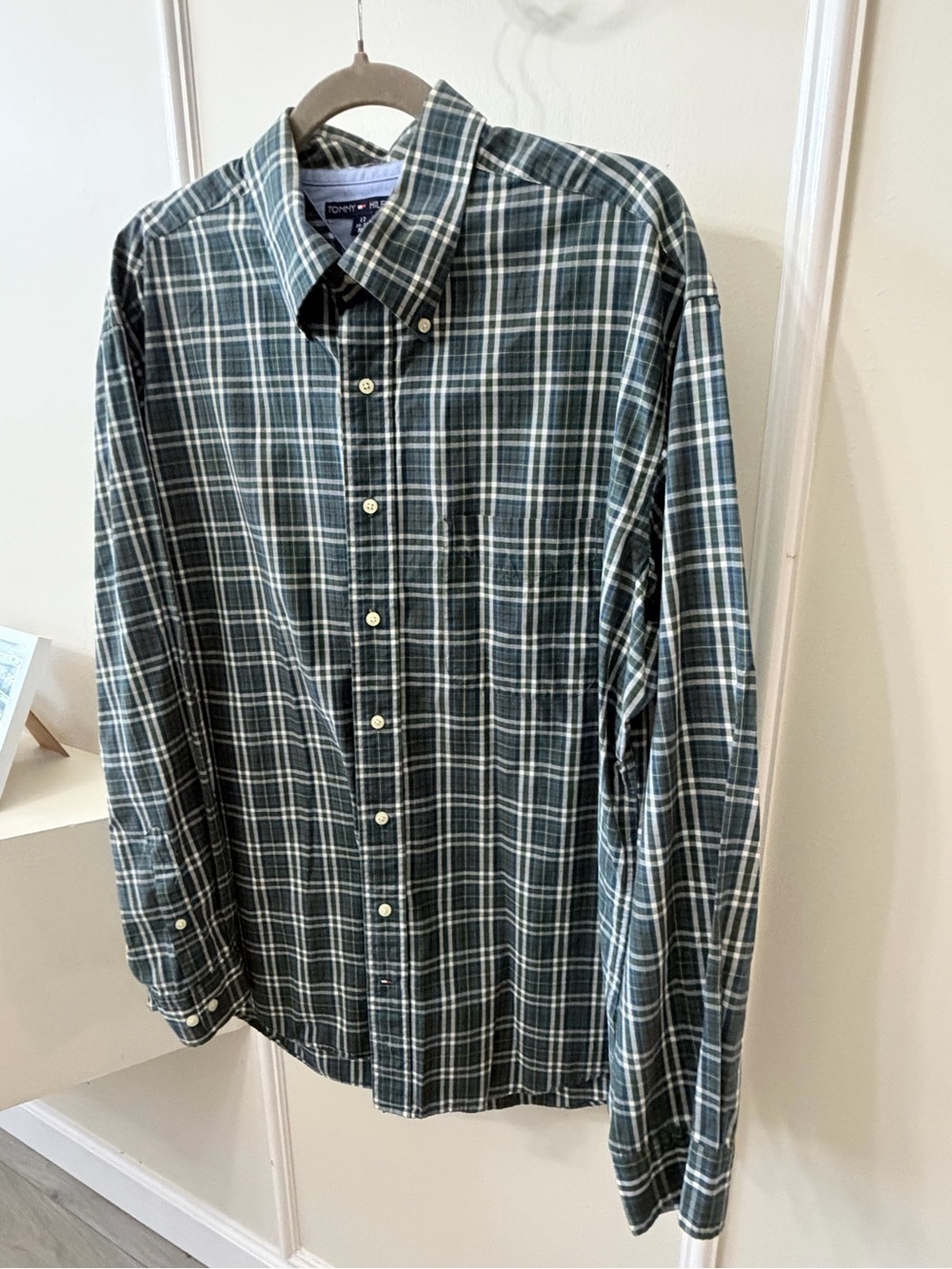 Tommy Hilfiger Dark Teal and White Plaid Button-Down Shirt - Picture 4 of 8
